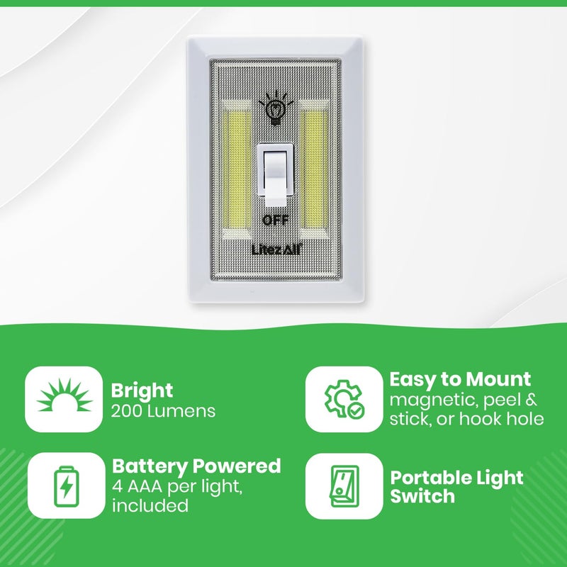 LitezAll COB LED Light Switch Night Light, 12-Pack 200 Lumen Wireless Battery Operated Wall Lights, Stick-On Switch Lights for Closets, Cabinets, Hallways, Garage, Gifts for Men â€“ Batteries Included - Image 5